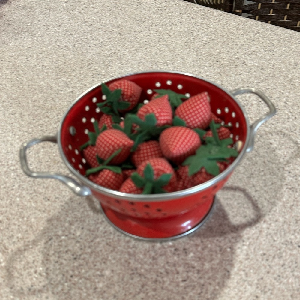 Red Colander with Decorative Strawberries